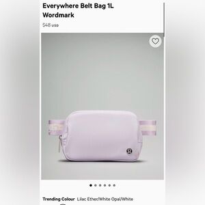 Lululemon Everywhere Belt Bag 1L Wordmark in Lilac Ether/White Opal/White